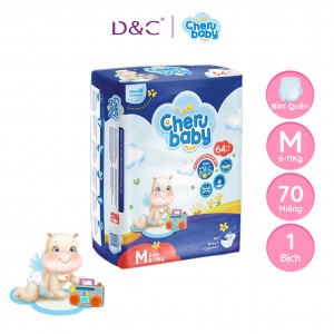 Tã/Bỉm Dán CHERUBABY Thấm Hút Tối Đa, Siêu Mỏng, Bề Mặt Giải Phóng Nhiệt Size M Cho Bé 6kg-11kg 70 Miếng